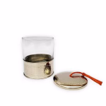 Moroccan Set of 3 Hand Hammered Glass Jars with Brass Lid - Gold & Silver