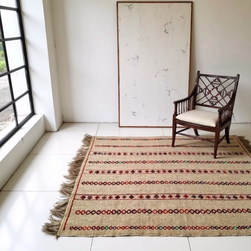 Handmade Moroccan Straw Rug with Berber Pattern