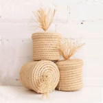 Handwoven Moroccan Raffia Bathroom Containers - Set of 3 with Lids - Image 2