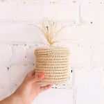 Handwoven Moroccan Raffia Bathroom Containers, Set of 3 with Lids
