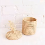 Handwoven Moroccan Raffia Bathroom Containers, Set of 3 with Lids