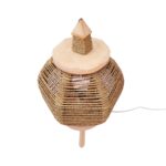 Round lemon wood lighting 9" with white cord showing complete handwoven straw lamp design on white background
