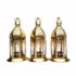 Set of 3 Moroccan Style Engraved Lantern Candle Holders in Gold Brass and Transparent Glass