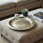 Rolled edge and rim on silver decorative tray with hand-hammered Moroccan brass craftsmanship detail