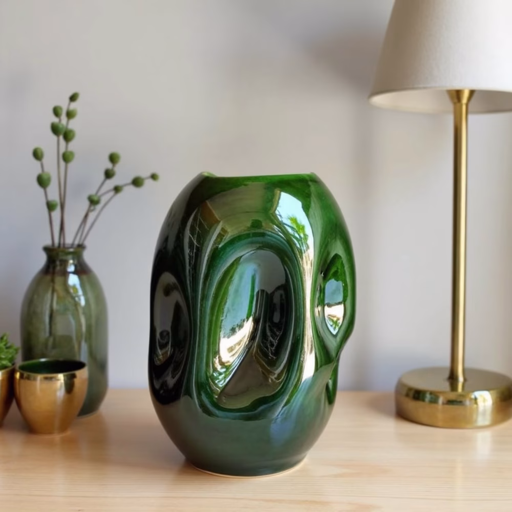Handmade Ceramic Crumpled Vase - Green