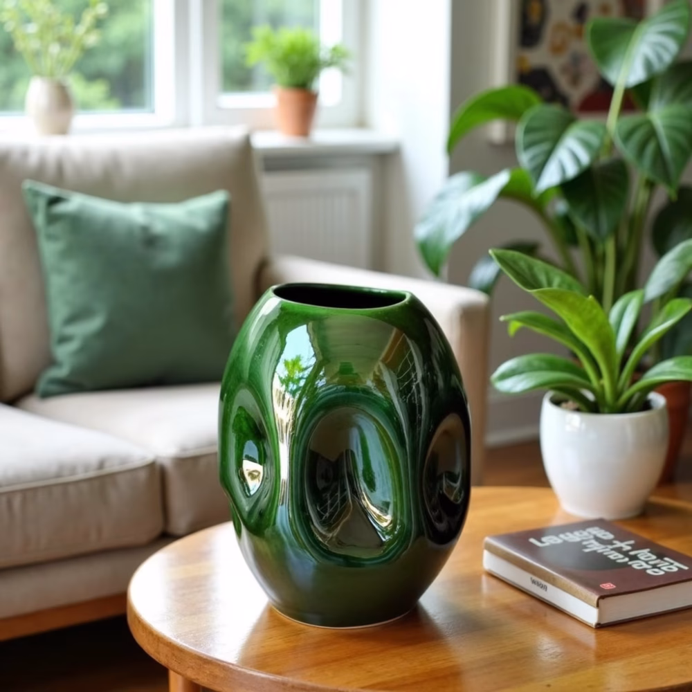 Handmade Ceramic Crumpled Vase - Green