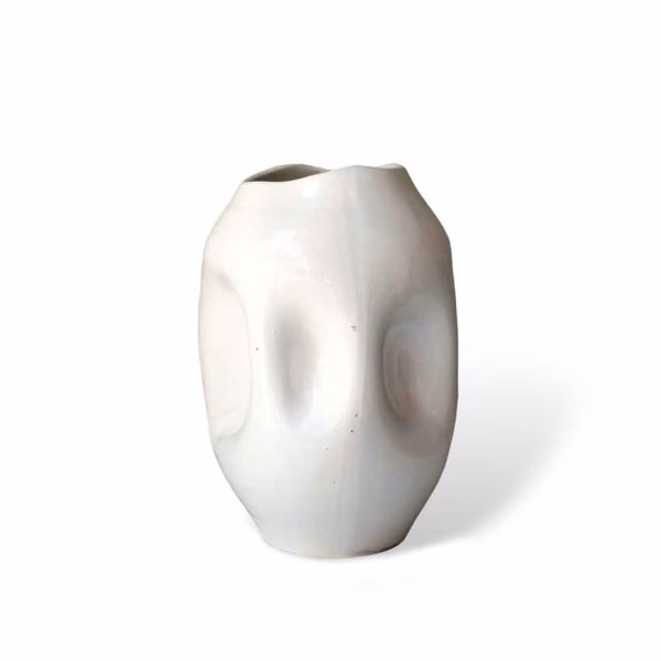 Handmade Ceramic Crumpled Vase - Green and White