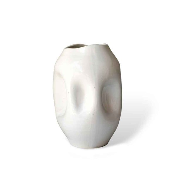 Handmade Ceramic Crumpled Vase - Green and White