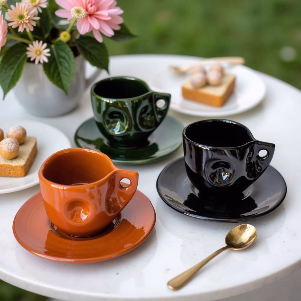 Handmade Moroccan Ceramic Coffee Cups and Saucers Set
