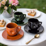 Handmade Moroccan Ceramic Coffee Cups and Saucers Set