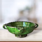 Handmade Tamegroute Green Ceramic Bowl with Handles - Large Size