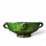 Handmade Tamegroute Green Ceramic Bowl with Handles - Large Size
