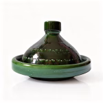 Green Moroccan tagine pot handmade from Tamegrout pottery with conical lid