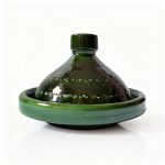 Green Moroccan tagine pot handmade from Tamegrout pottery with conical lid