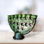 Handmade Tamegroute Ceramic Hanukkah Candle Holder - Green