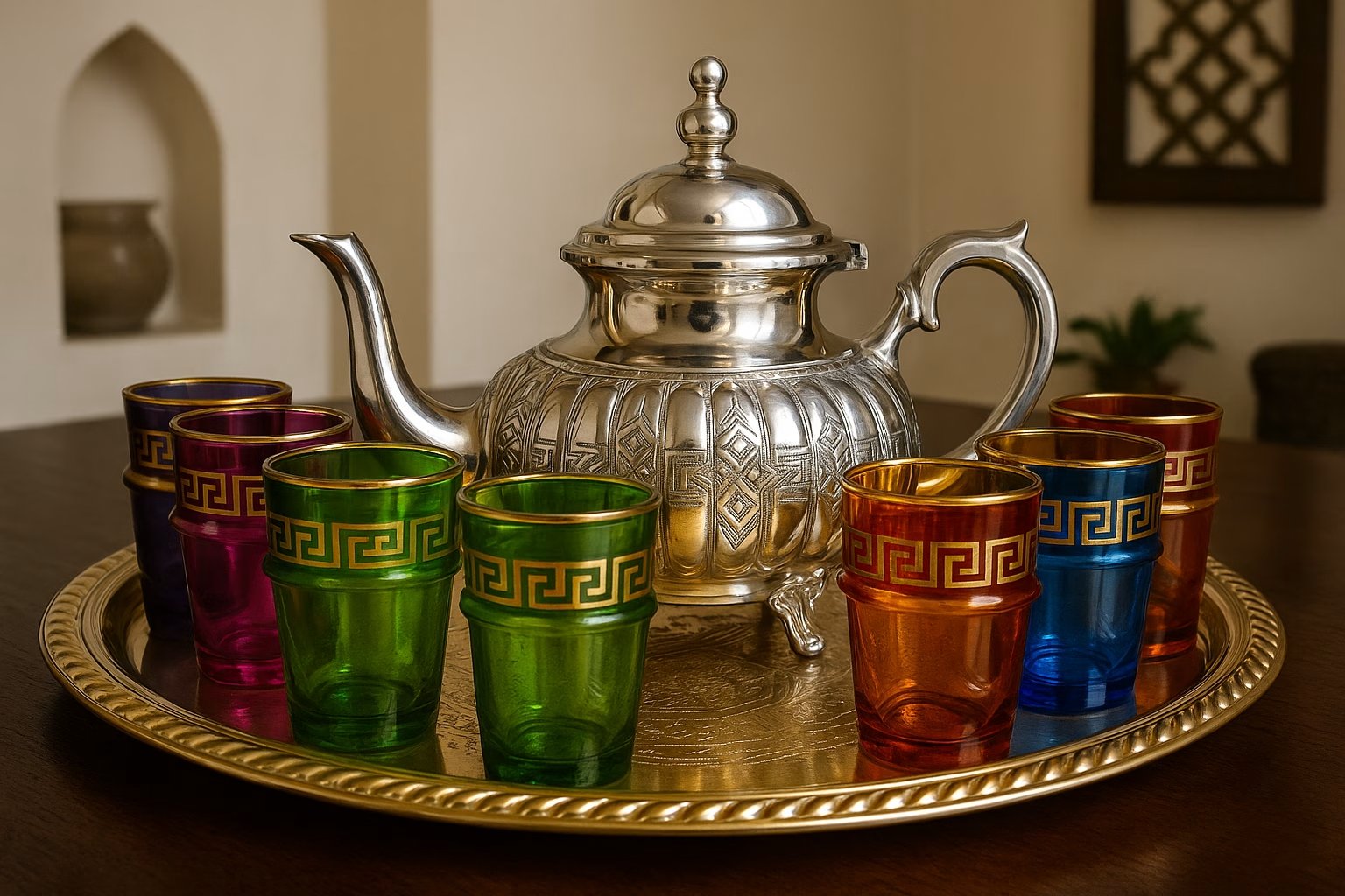 Savoring Time: The Moroccan Tea Set - A Journey Through History, Art, and Culture Modern Moroccan tea set blending traditional and contemporary design elements