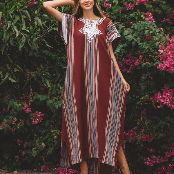 red traditional Moroccan kaftan outdoor style