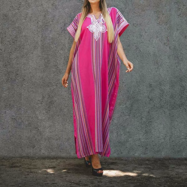 Pink bohemian Cotton Morocco Dress full length