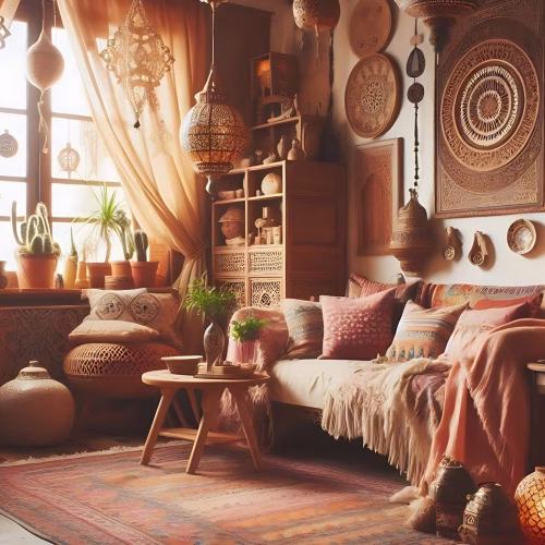 A warm, inviting bohemian shabby chic room with Moroccan accents (1)
