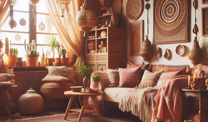 A warm, inviting bohemian shabby chic room with Moroccan accents (1)