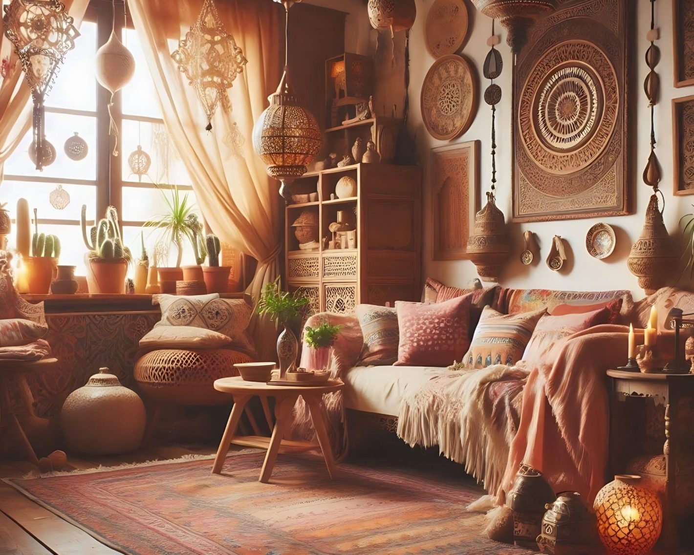 A warm, inviting bohemian shabby chic room with Moroccan accents (1)