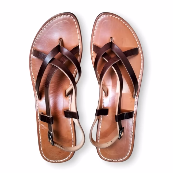Handcrafted Moroccan Brown Leather Sandals top view