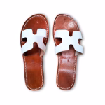 White H-strap Moroccan leather sandals with traditional design