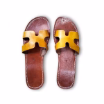 Yellow and brown artisanal Moroccan leather flat sandals