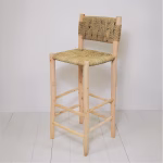 Handwoven Moroccan Palm Leaf Bar Stool,Artisanal Lemon Wood Bar Chair