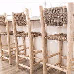 Handwoven Moroccan Palm Leaf Bar Stool,Artisanal Lemon Wood Bar Chair