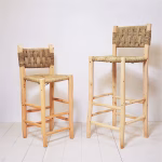Handwoven Moroccan Palm Leaf Bar Stool,Artisanal Lemon Wood Bar Chair