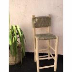 Handwoven Moroccan Palm Leaf Bar Stool,Artisanal Lemon Wood Bar Chair