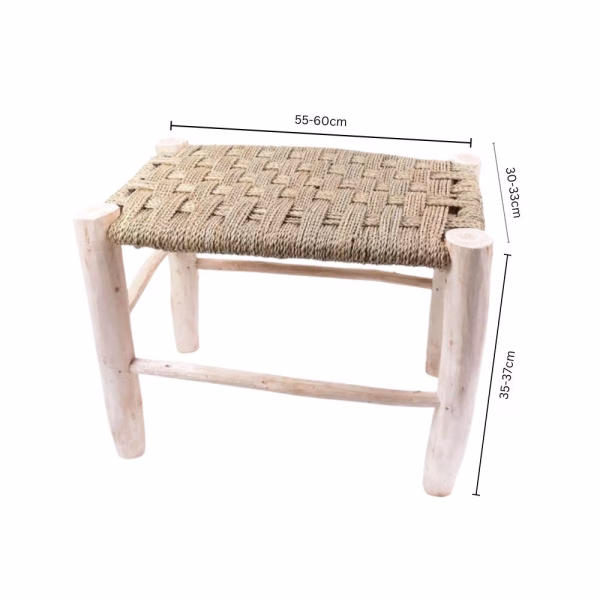 Handwoven Moroccan Palm Leaf Bench - Artisanal Lemon Wood Boho Seating