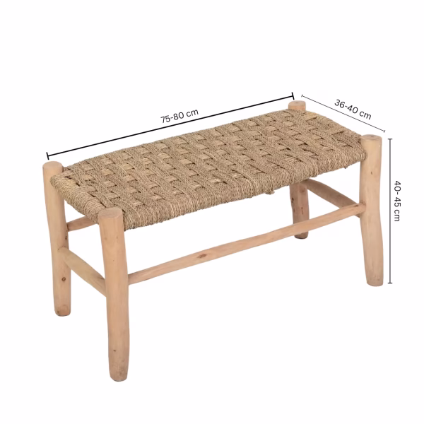 Handwoven Moroccan Palm Leaf Bench - Artisanal Lemon Wood Boho Seating