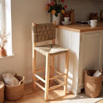 Handwoven Palm Leaf Bar Chair - Artisanal Lemon Wood Counter Stool