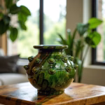Authentic Tamegroute Pottery Vase - Handmade Moroccan Ceramic with Decorative Studs