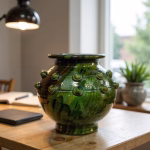 Authentic Tamegroute Pottery Vase - Handmade Moroccan Ceramic with Decorative Studs