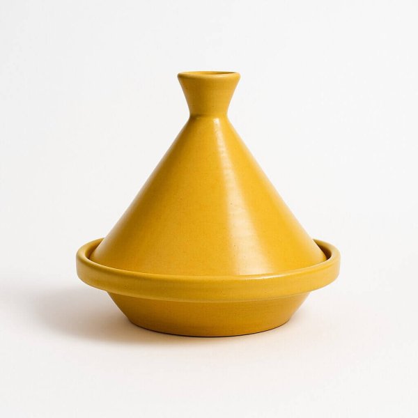 Yellow glazed ceramic tagine pot 20cm - handcrafted Moroccan cooking vessel with conical lid