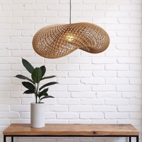 Handwoven Rattan Pendant Lamp - Organic Wave Design (60cm)