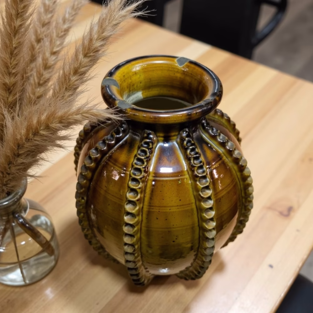 Traditional Moroccan Ceramic Vase with Raised Patterns