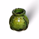 Traditional Moroccan vase with handcrafted raised designs and green ceramic glaze
