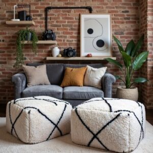 Moroccan Floor Cushions White In Black