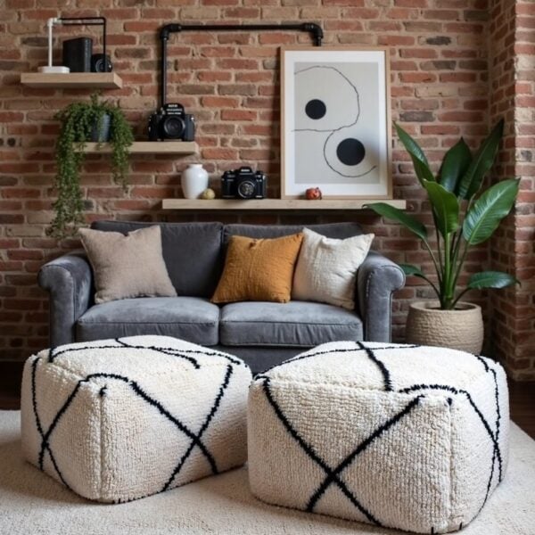 Moroccan Floor Cushions White In Black
