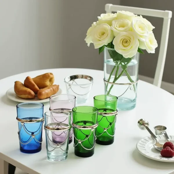 Artisanal tea glasses with handpainted details and traditional patterns