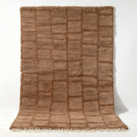 Brown Moroccan shag rug with geometric grid pattern
