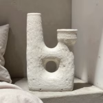 Close-up of artisanal Tamegroute ceramic candleholder texture