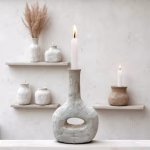 Gray ceramic bottle candleholder with brass lamp styling