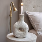 Gray ceramic bottle candleholder with brass lamp styling