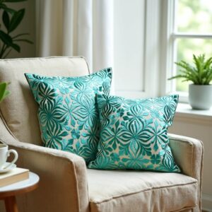 Handembroidered decorative pillows with traditional patterns and sustainable textiles