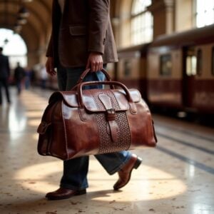 Handmade leather travel bags and weekenders featuring traditional craftsmanship